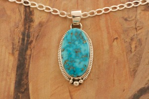 Navajo Jewelry Genuine Blue Kingman Turquoise Sterling Silver Pendant